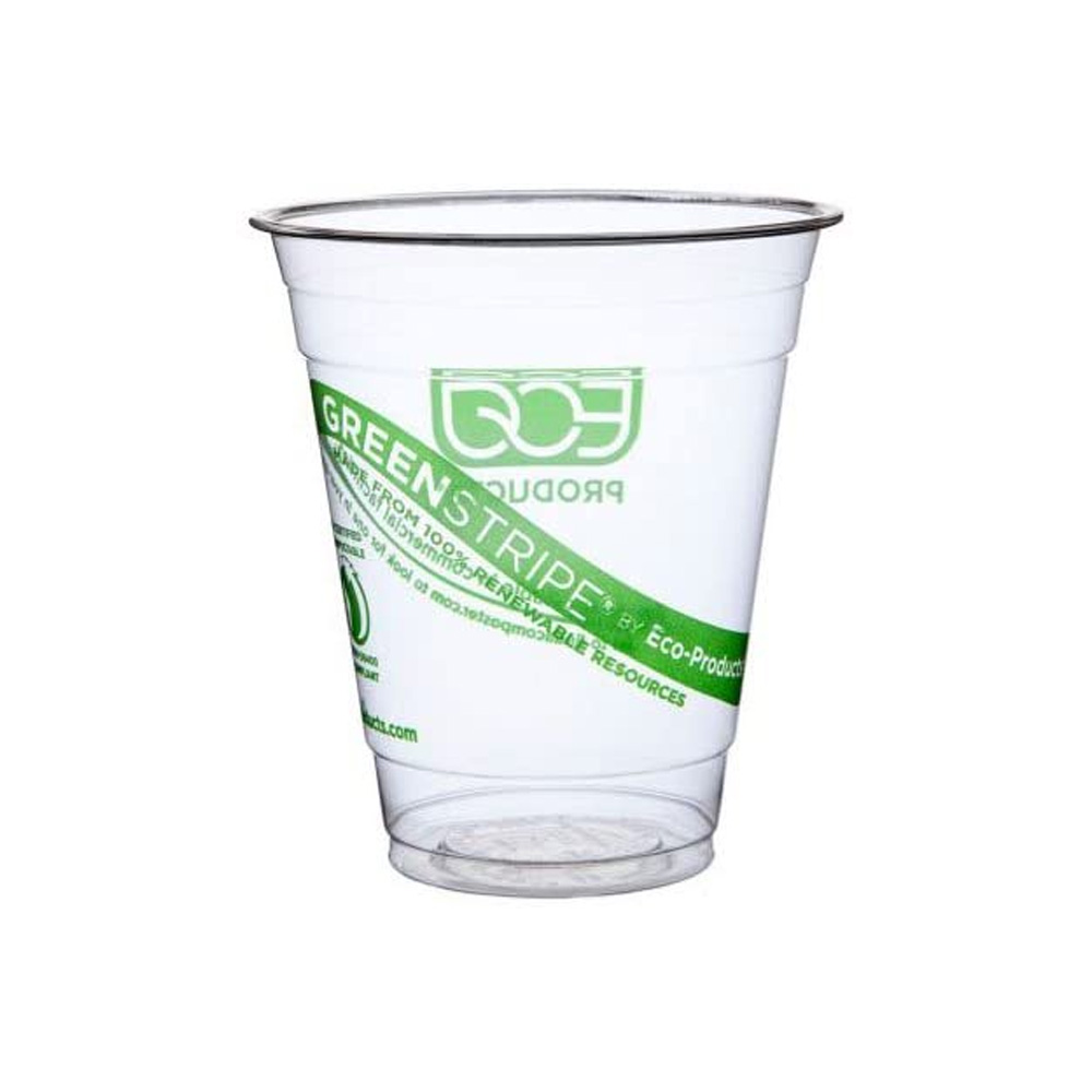 EP-CC12-GS Green Stripe Clear 12 oz. Compostable Cold Cup 20/50 cs - EP-CC12-GS 12z CMPST CLR CCUPS