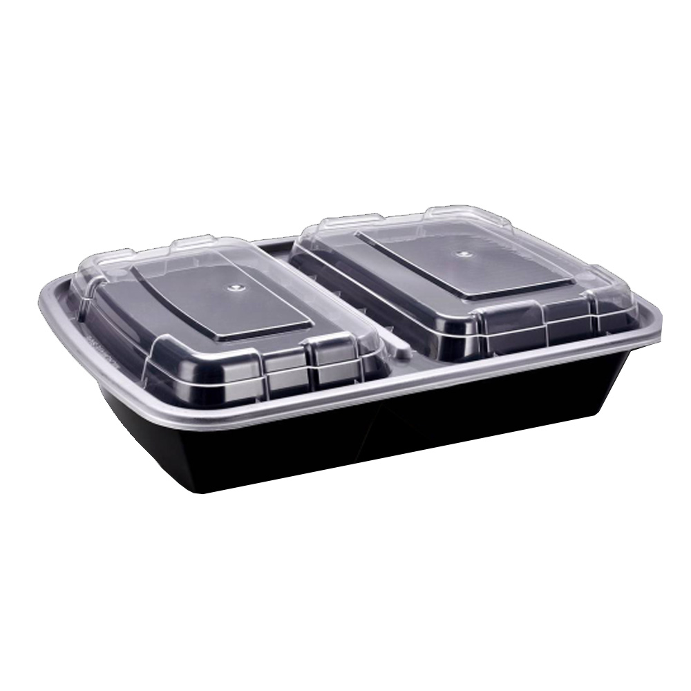 SR-222B Black 30 oz. 2 Compartment Rectangular Container Lid Combo 150/1