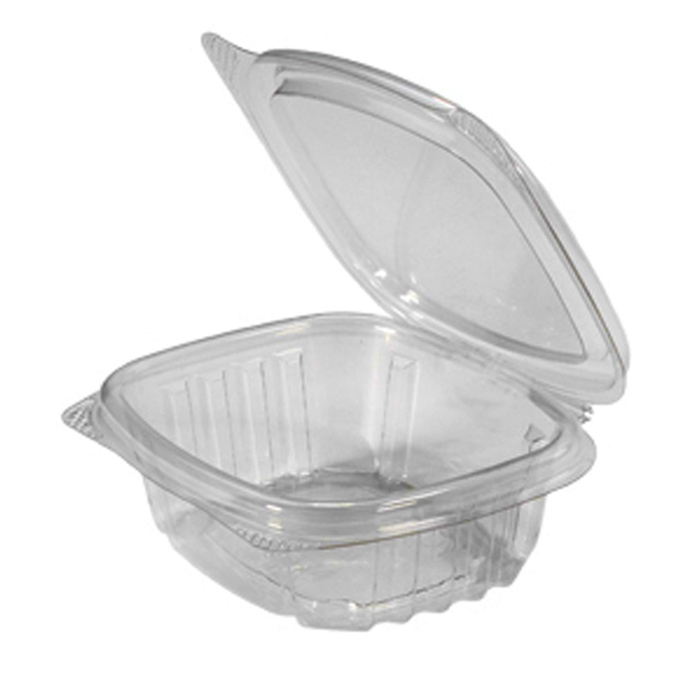 AD04 Clear 4 oz. Square Plastic Hinged Deli Container  4/100 cs