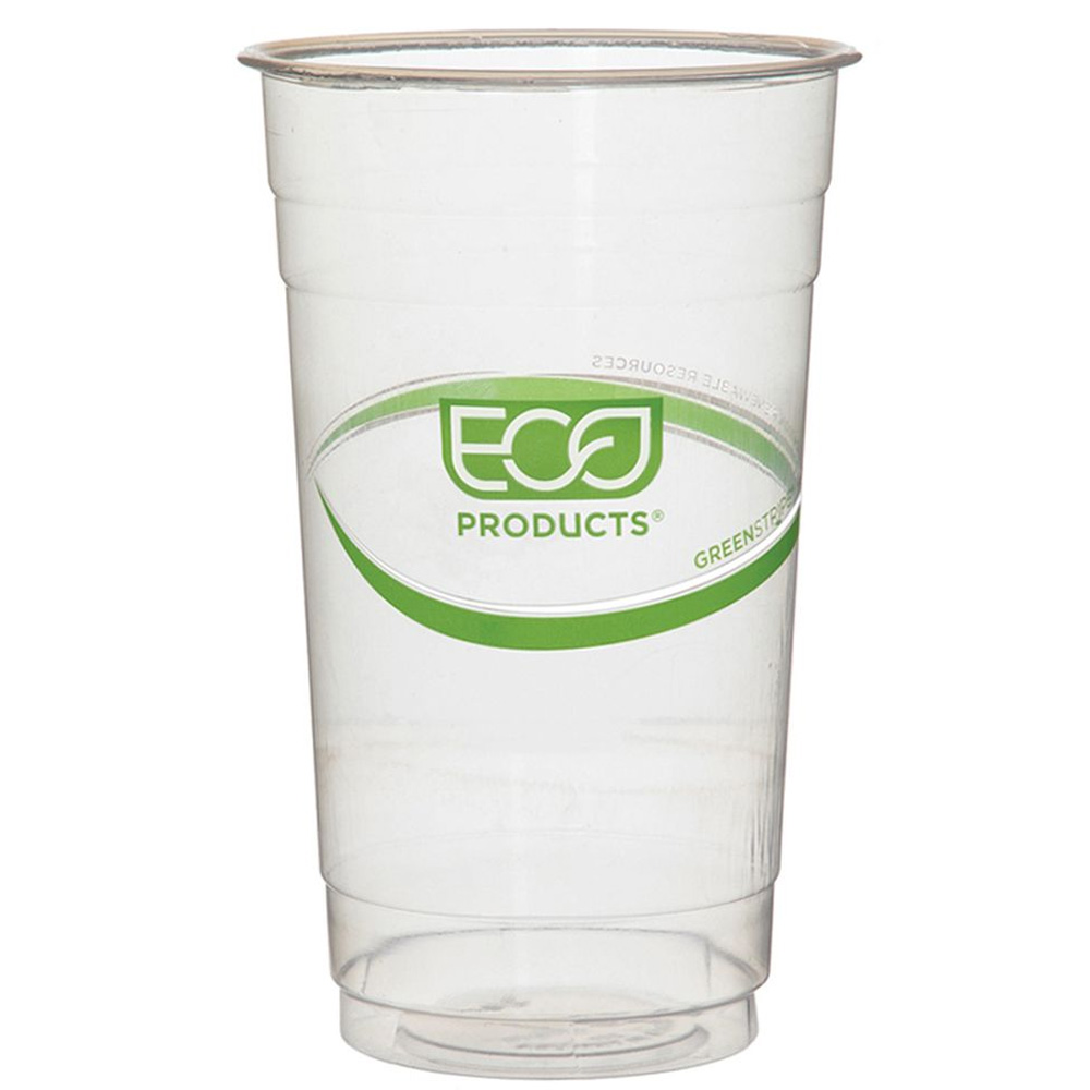 EP-CC24-GS Green Stripe Clear 24 oz. Compostable Cold Cup 20/50 cs