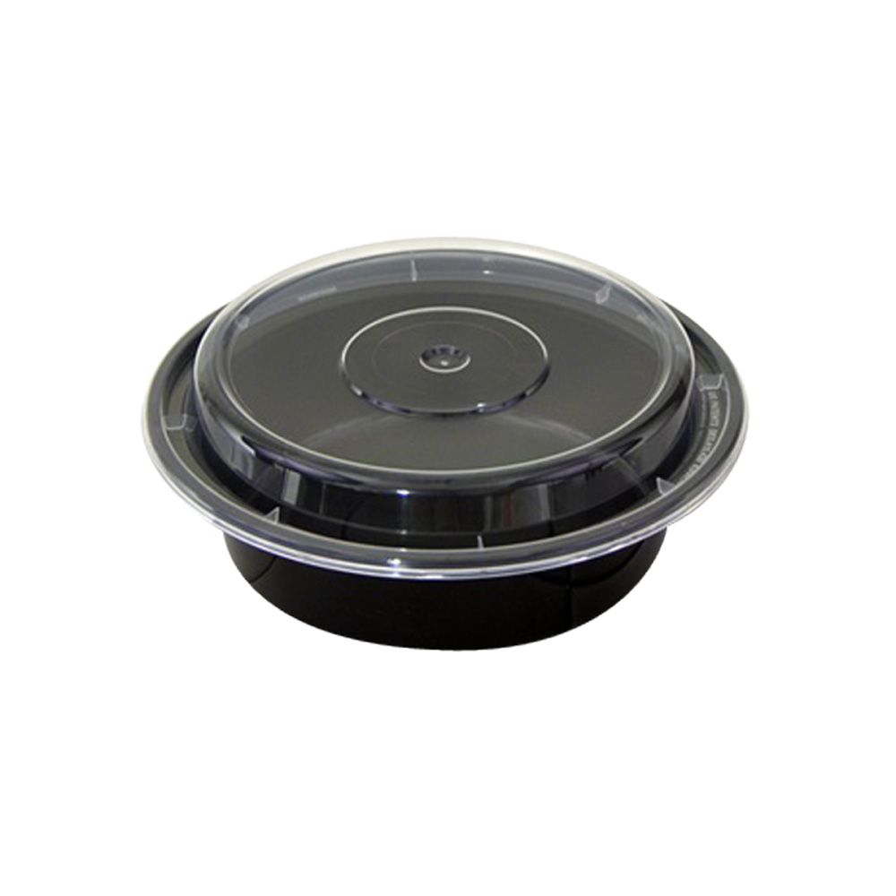 NC718B Versatainer Black 16 oz. Round Plastic Microwavable Container & Lid Combo 150/cs - NC718B BLK 16z ROUND COMBO