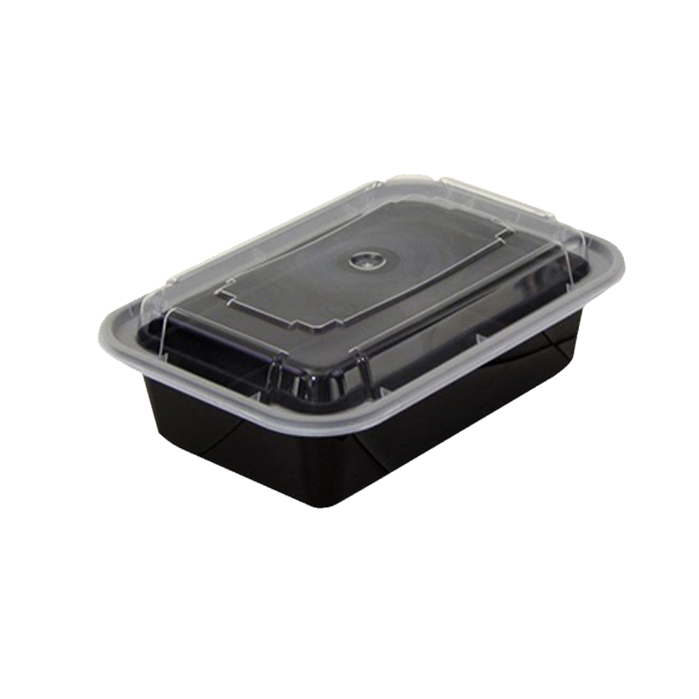 NC838B Versatainer Black 24 oz. Rectangular Plastic Microwavable Container & Lid Combo 150/cs - NC838B BLK 24z RECT COMBO