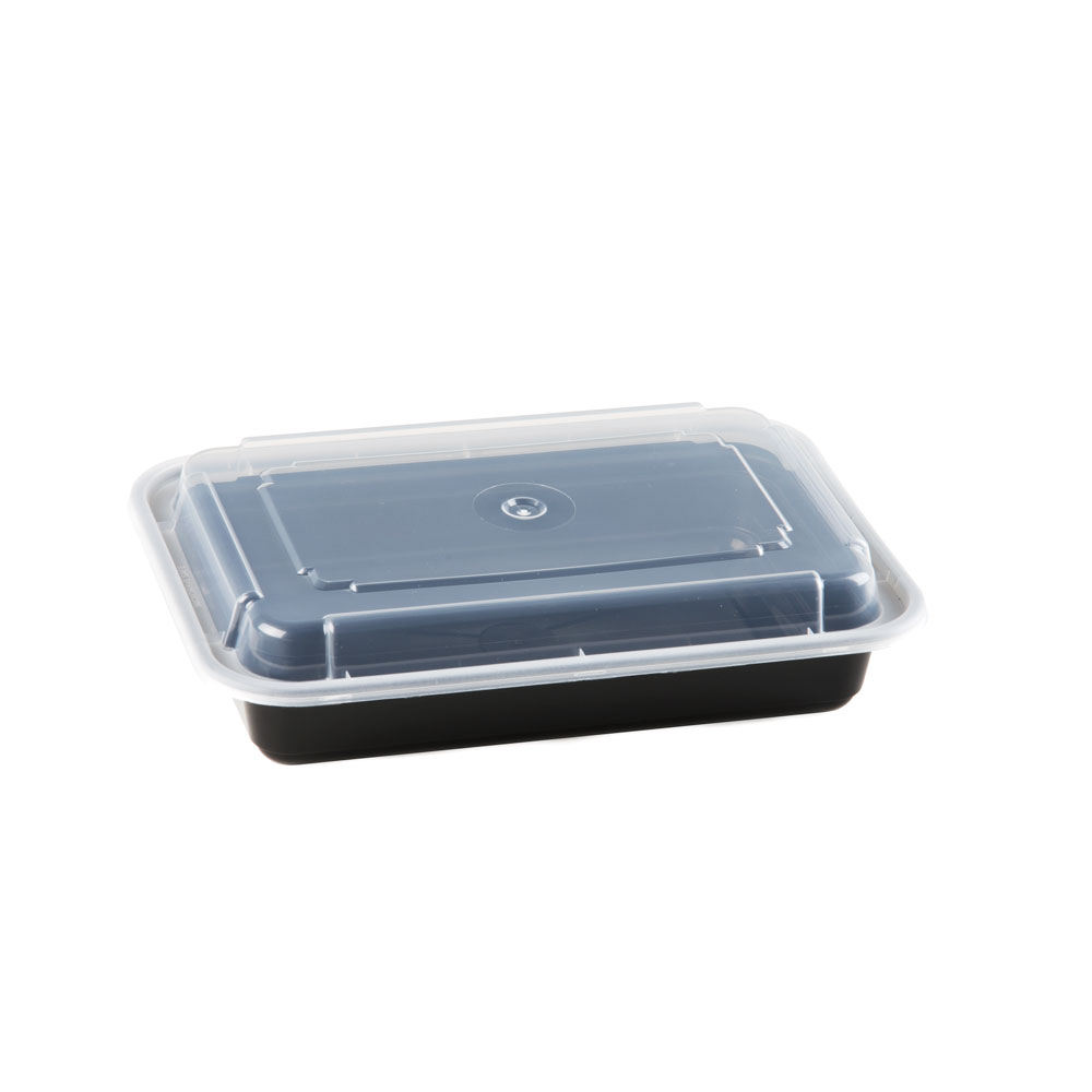 NC868B Versatainer Black 28 oz. Rectangular Plastic Microwavable Container  & Lid Combo 150/cs - NC868B  BLK 28z RECT COMBO