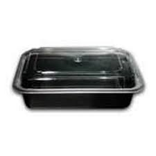 NC888B Versatainer Black 38 oz. Rectangular Plastic Microwavable Container & Lid Combo 150/cs - NC888B  BLK 38z RECT COMBO