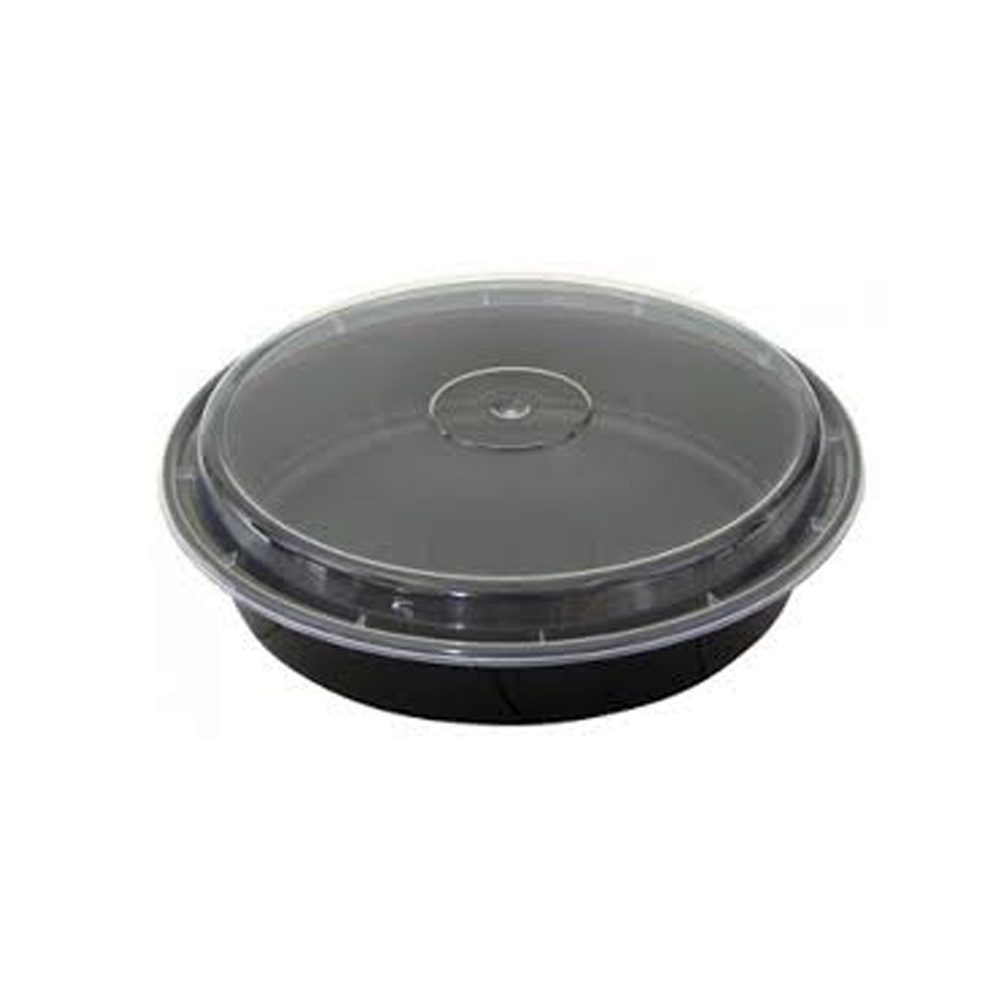 NC948B Versatainer Black 48 oz. Plastic Microwavable Container & Lid Combo 150/cs - NC948B  BLK 48z RND COMBO