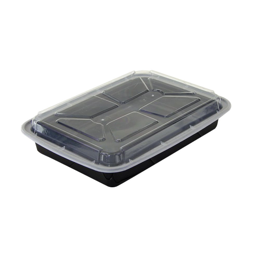 NC989B Versatainer Black 58 oz. Rectangular Plastic Microwavable Container & Lid Combo 150/cs - NC989B  BLK 58z RECT COMBD