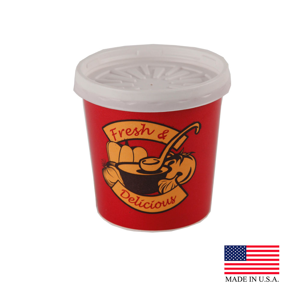 24561 Fresh & Delicious  Design 16 oz. Poly Coated Paper Soup Container &  Lid Combo 10/25 cs - 24561 16z FOOD CONT/LID SOUP