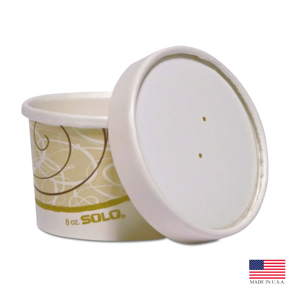 KHSB8A-J8000 Symphony Design 8 oz. Poly Coated Paper Soup Container & Vented Lid Combo 5/50 cs - KHSB8A-J8000 8z SYMP SOUP CMBO