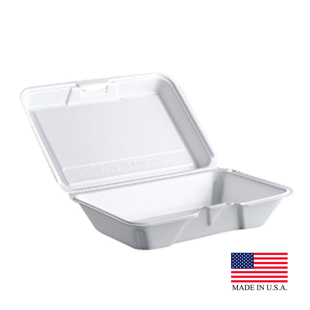 206HT1R Performer White 9.75"x6.4"x2.6" Rectangular Foam Hinged Container 2/100 cs