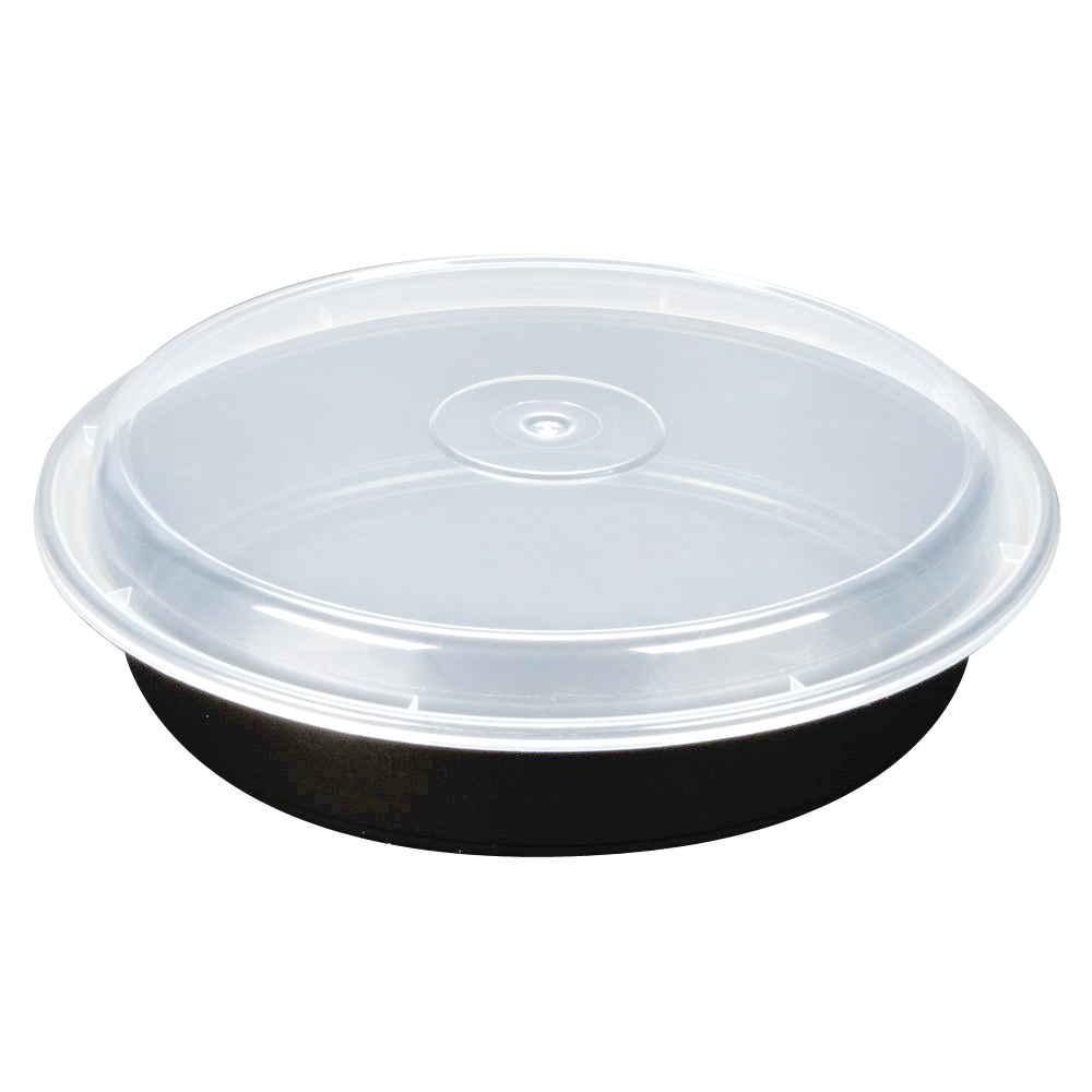 NC723B Versatainer Black 24 oz. Round Plastic Microwavable Container & Lid Combo 150/cs