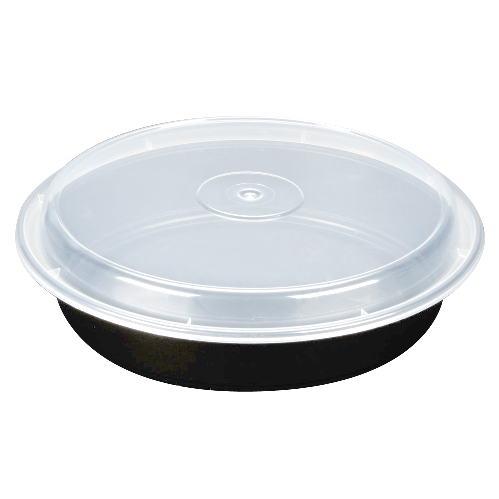 NC723B Versatainer Black 24 oz. Round Plastic Microwavable Container & Lid Combo 150/cs - NC723B BLK 24z RND COMBO