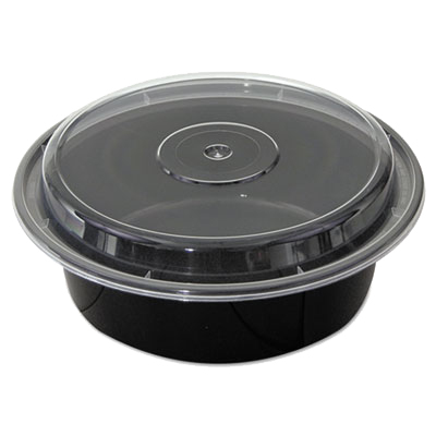 NC729B Versatainer Black 32 oz. Round Plastic Microwavable Container & Lid Combo 150/cs - NC729B BLK 32z RND COMBO
