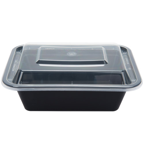 NC818B Versatainer Black 12 oz. Rectangular Plastic Microwavable Container & Lid Combo 150/cs