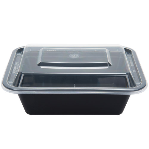 NC818B Versatainer Black 12 oz. Rectangular Plastic Microwavable Container & Lid Combo 150/cs - NC818B  BLK 12z RECT COMBO