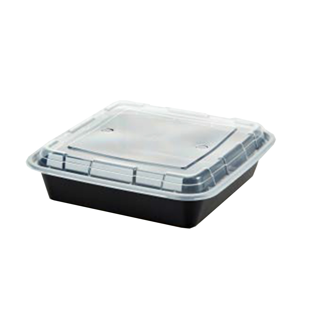SR-8140B Black 40 oz. 8"x8" Square Container Lid Combo 100/cs - SR-8140B BLK 40z 8x8 SQR COMBO