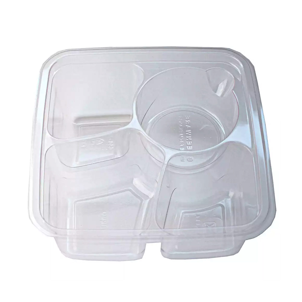GS6-3W Greenware Clear 6" Square 3 Compartment Compostable Container 6/50 cs