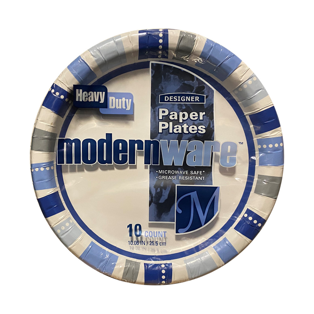 10MW032010 Modernware Design 10" Heavy Duty Coated Paper Plate 32/10 cs - 10MW032010 10" PRTD CTD PAPPLT