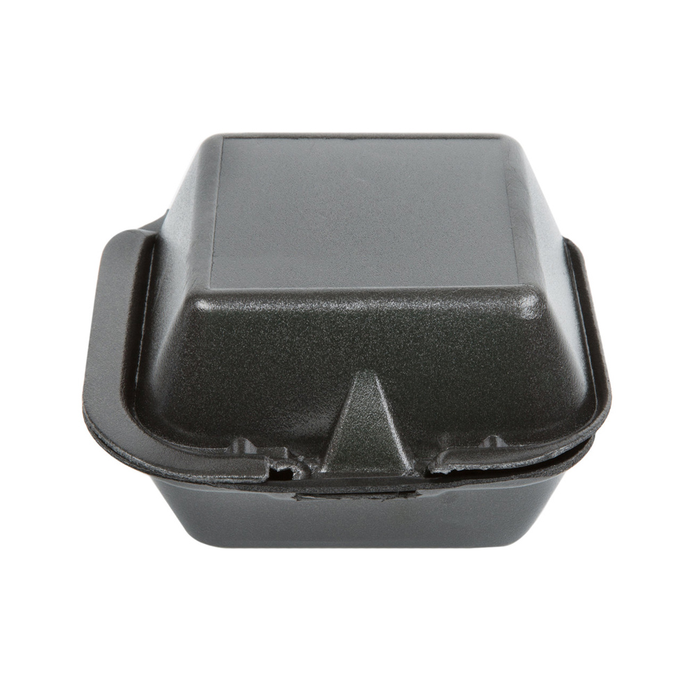 SN225-3L Black 6" Square Foam Hinged Container  4/125 cs