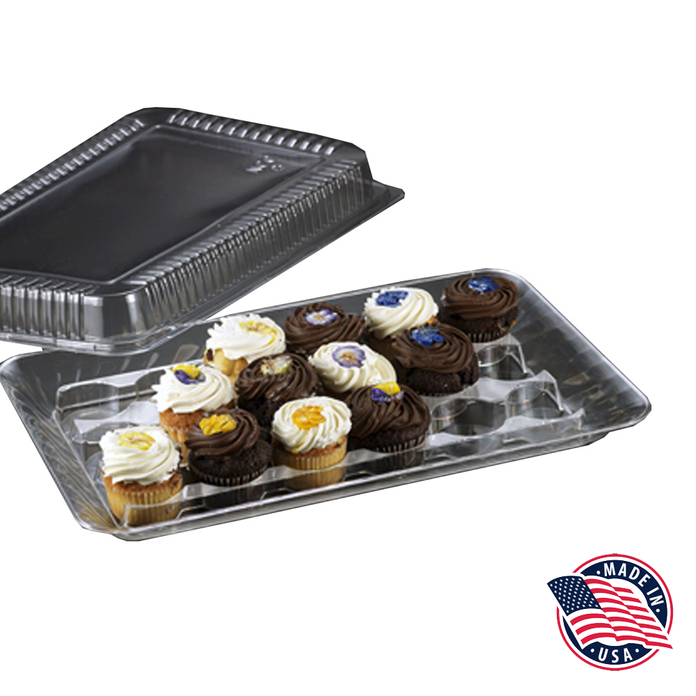 1268 Clear 18"x11.25"x2.5" Plastic Cupcake Tray & Dome Lid Set 8/cs