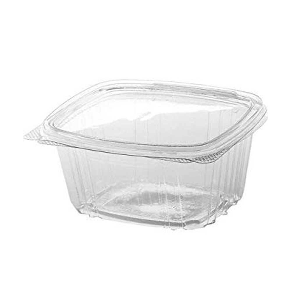 AD16 Clear 5.51" x 4.88" x 2.47" 16 oz. Square Plastic Hinged Deli Container 2/100 cs - AD16 CLR 16z HINGED DELI CONT