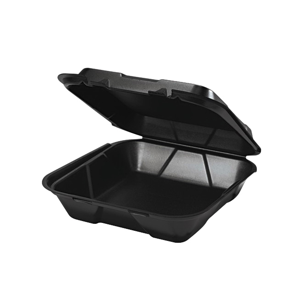 SN200V-3L Black 9"x9"x3" Square Foam Hinged Container  2/100 cs - SN200V-3L BLK 9x9 FM HNGD CONT