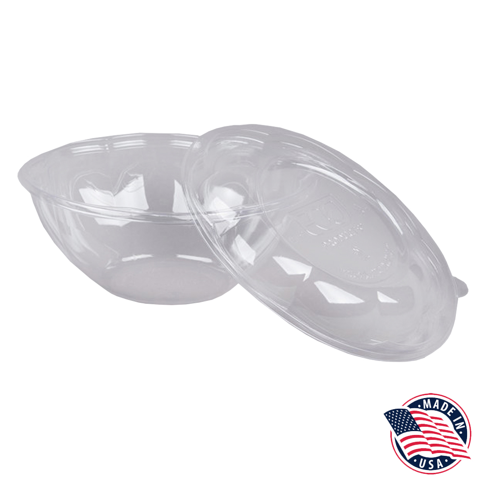 SB24 Clear 24 oz. PET Salad Bowl Combo 150/cs - SB24 24z CLR PET SALAD BWLCMBO