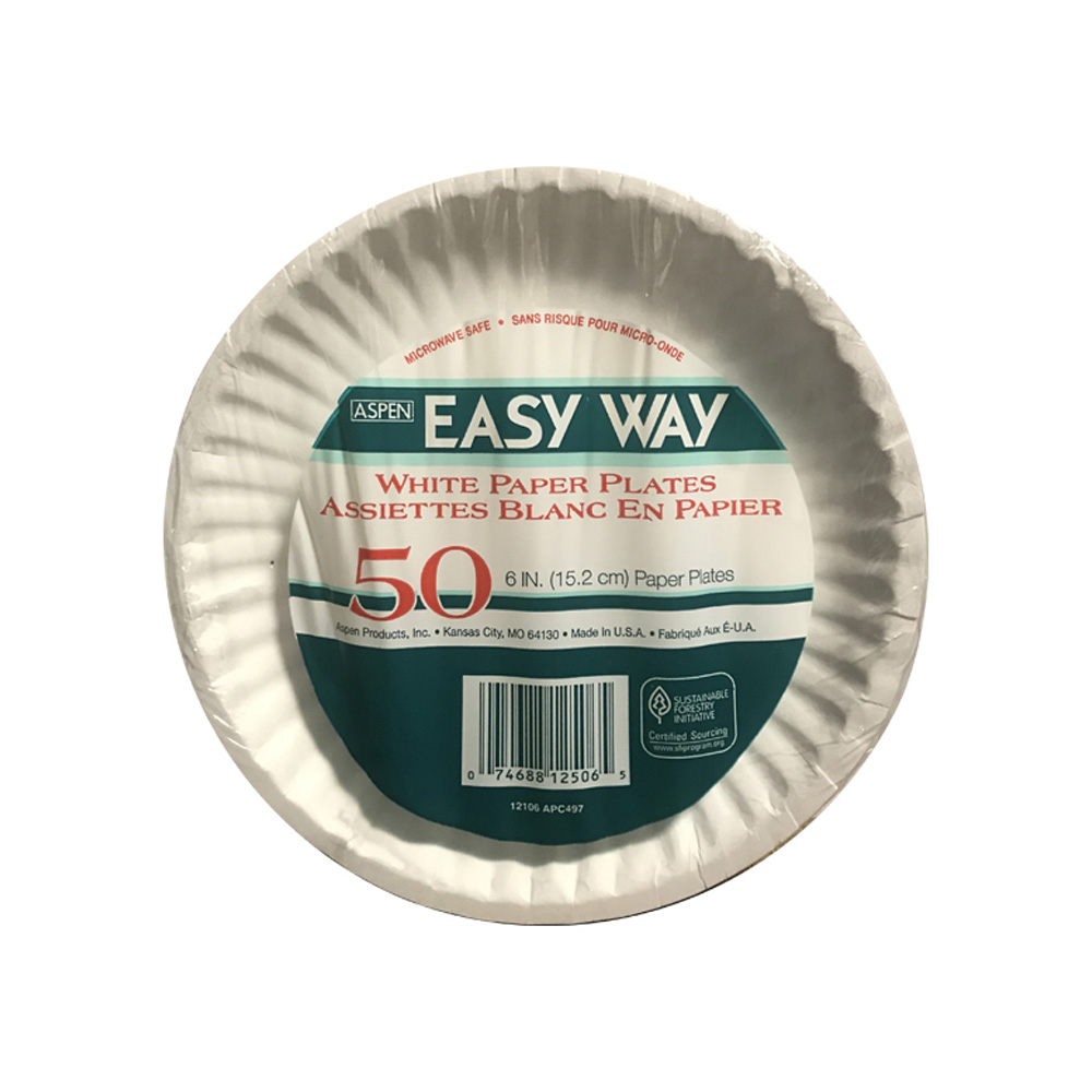 12506 Easy Way White 6" Uncoated Paper Plate 24/50 cs