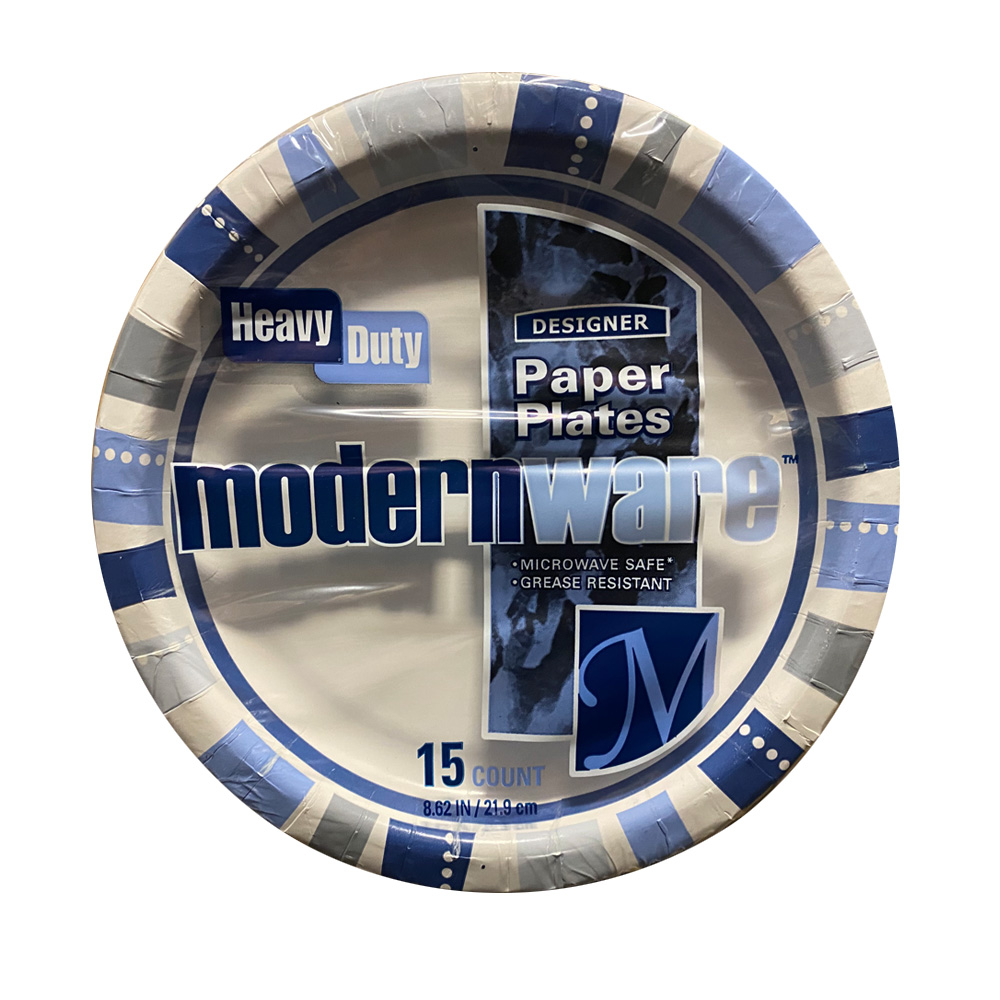 7MW032015AMB Modernware Design 7" Heavy Duty Coa  ted Paper Plate 32/15 cs - 7MW032015 7" PRTD CTD PAP PLT