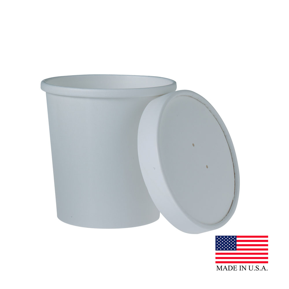 KHB16A-2050 FlexStyle White 16 oz. Poly Coated Paper Soup Container & Lid Combo 5/50 cs - KHB16A-2050 16z WHT SOUP COMBO