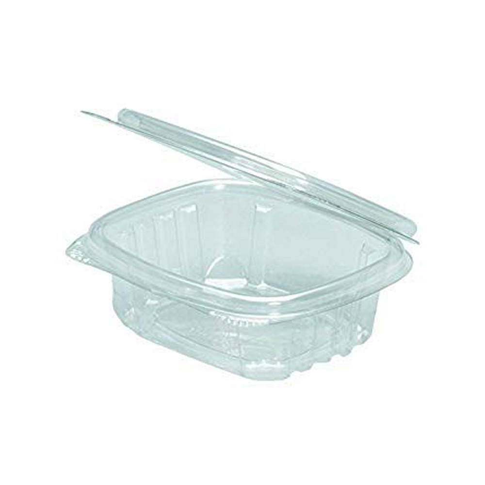 AD08 Clear 5.51" x 4.88" x 1.38" 8 oz. Square Plastic Hinged Deli Container 2/100 cs