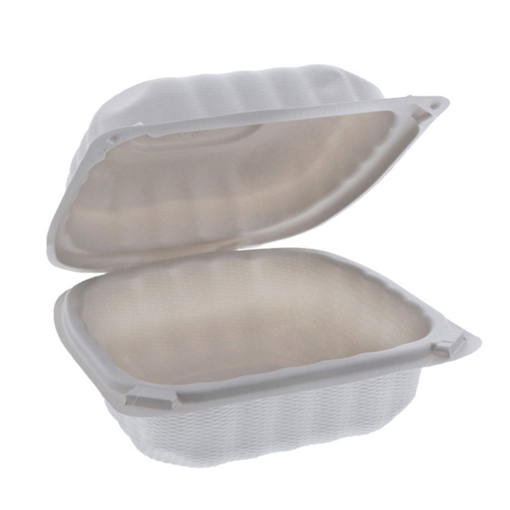 YCN8060 White 6"x6"x3" Polypropylene Mineral Filled Hinged Microwavable Take-Out Container - YCN8060 6X6X3WH MICROWAV HNGCT