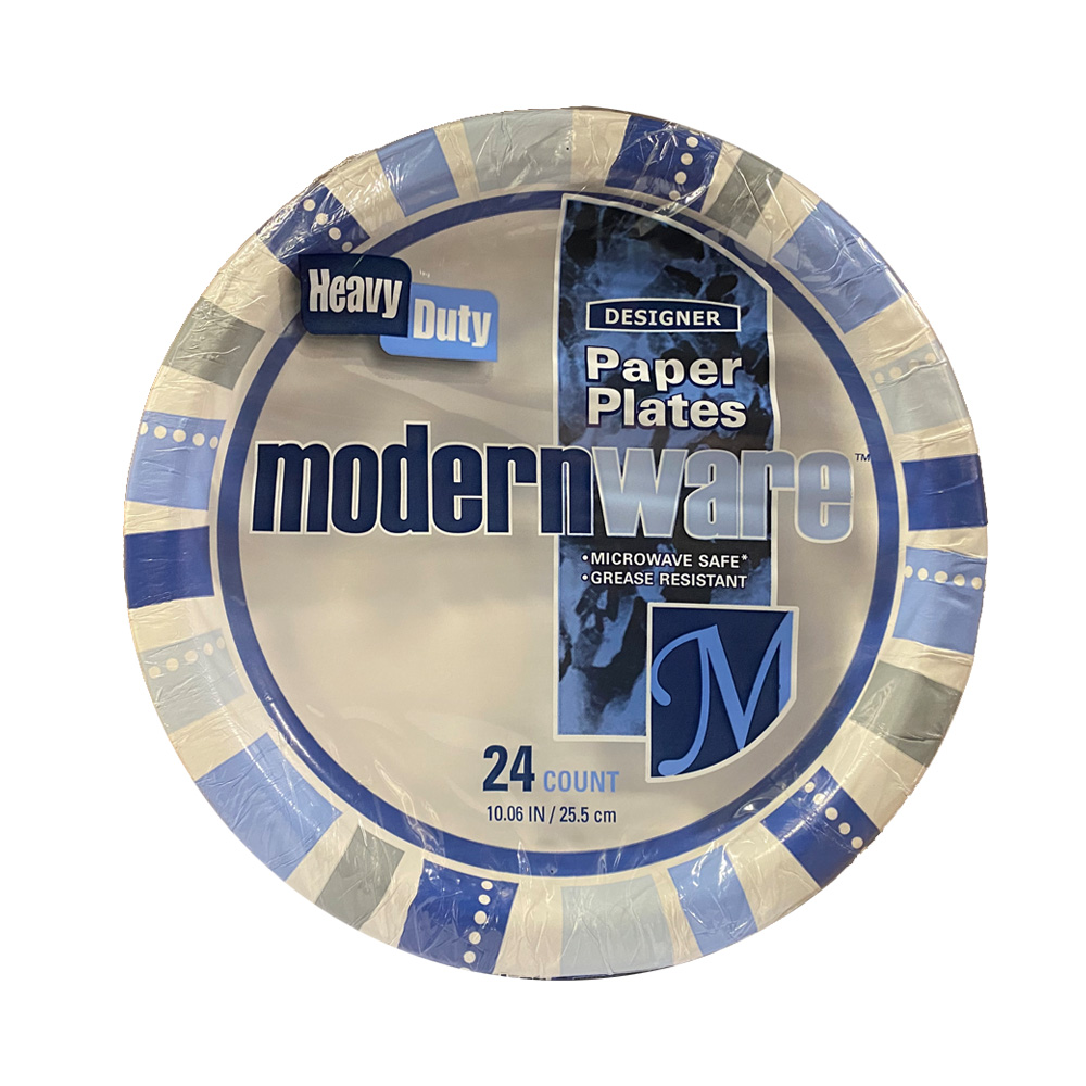 10MW012024 Modernware Design 10" Coated Paper Plate 12/24 cs - 10MW012024 10" PRTD CTD PAPPLT