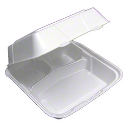 YTD19903 White 9"x9"x3" 3 Compartment Vented Foam Hinged Take-Out Container 150/cs - YTD19903  9X9 3C FOAM HNG CONT