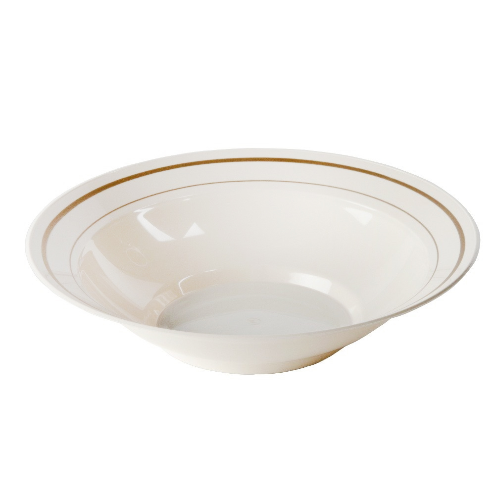 MPBWL10IPREM Masterpiece Ivory 10 oz. Plastic Bowl w/Gold Trim 10/15 cs - MPBWL10IPREM 10z IVY/GLD BOWL