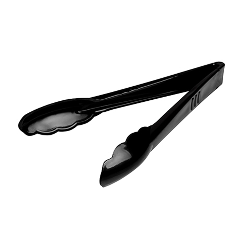 T9999.BK Platter Pleasers Black 9" Plastic Scalloped Edge Serving Tong 72/cs - T9999.BK BLK 9" SCALLOPED TONG