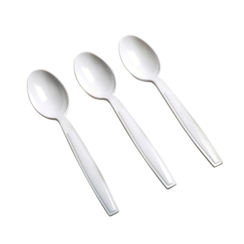 2522-WH Flairware Teaspoon White Heavy Styrene 1000/cs - 2522-WH WH HEAVY STYR TSPOONS