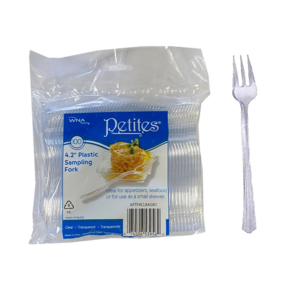 APTFKCL Petites Polybag Tasting Fork Clear Polystyrene 5/100 cs - APTFKCL 4.2 CLR PETITE FORK