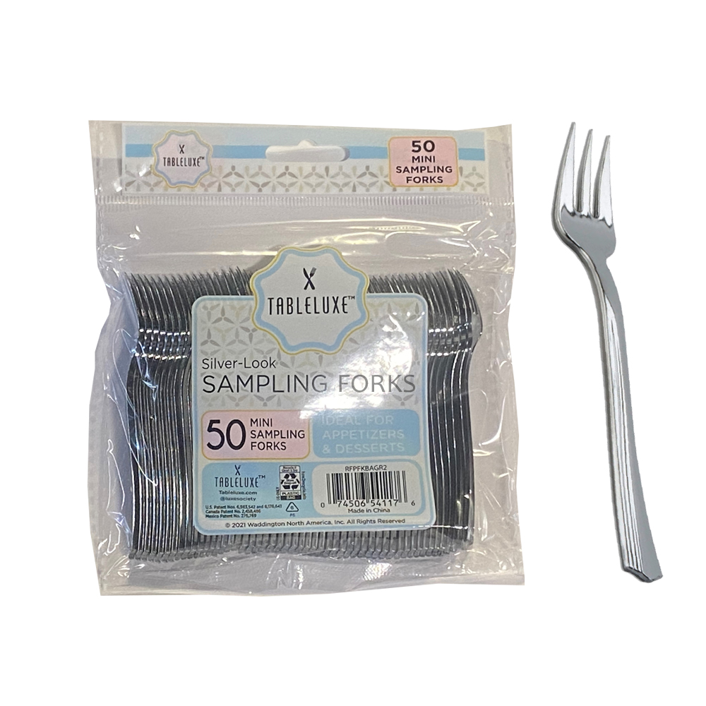 RFPFK4 Reflections Petities Polybag Tasting Fork  Silver Heavy Weight Plastic 8/50 cs - RFPFK4 SILVER TASTG FORK 8/50