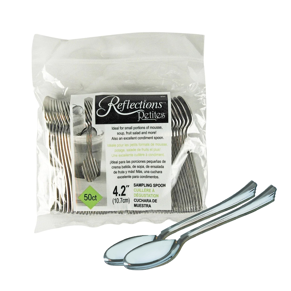 RFPSP4 Reflections Polybag Tasting Spoon Silver Heavy Weight Plastic 8/50 cs - RFPSP4 SILVER TASTG SPOON 8/50