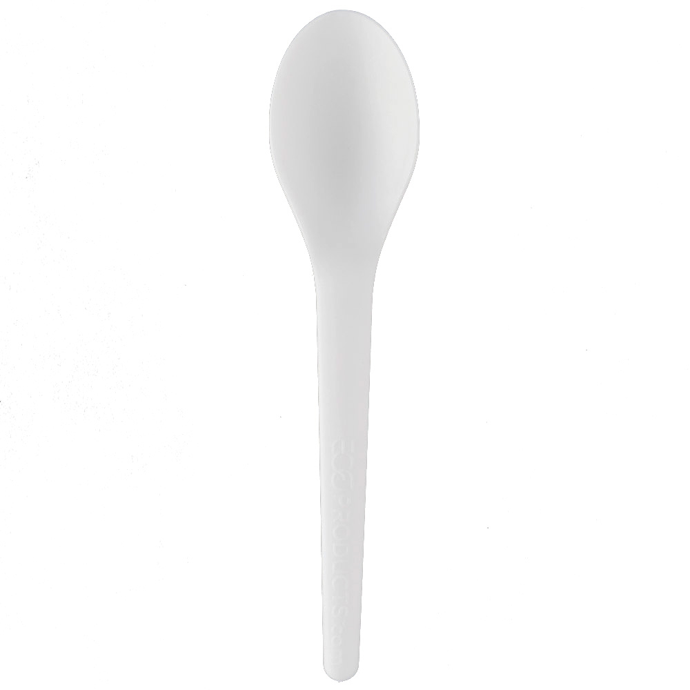 EP-S013-W Plantware Wrapped 6" Spoon White High Heat Compostable 1000/cs - EP-S013-W 6" INDWRP CMPST SPON