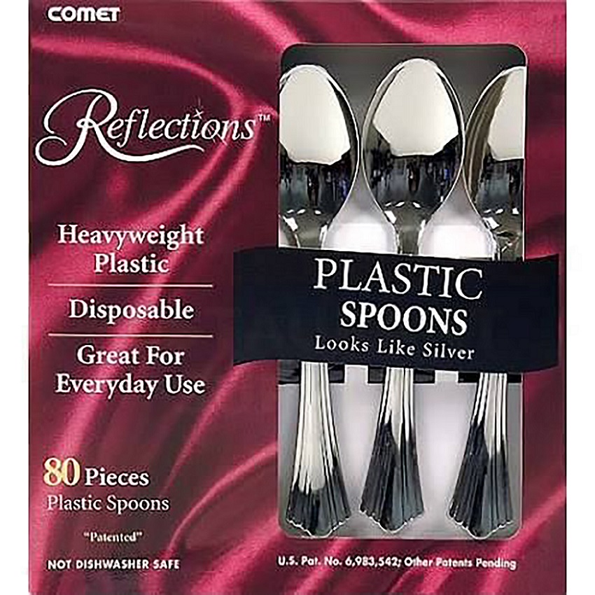 62080 Reflections Boxed Teaspoon Silver Heavy Weight Plastic 10/80 cs - 62080 SIL REFL.BX TEASPN 10/80