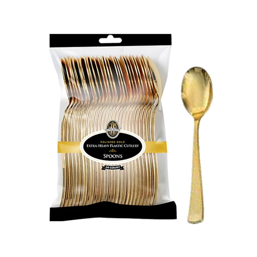 7651 Golden Secrets Polybag Spoon Gold Heavy Polystyrene 16/24 cs - 7651 GOLD 6.25 HVY WT SPOON