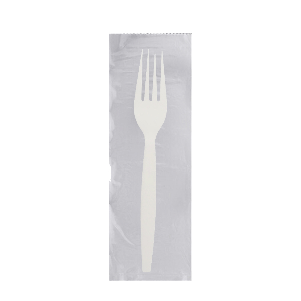 FORK-WRPW-M White Individually Wrapped Medium Compostable Fork 25/30 cs - FORK-WRPW-M WHT FRK MD IDNVRP