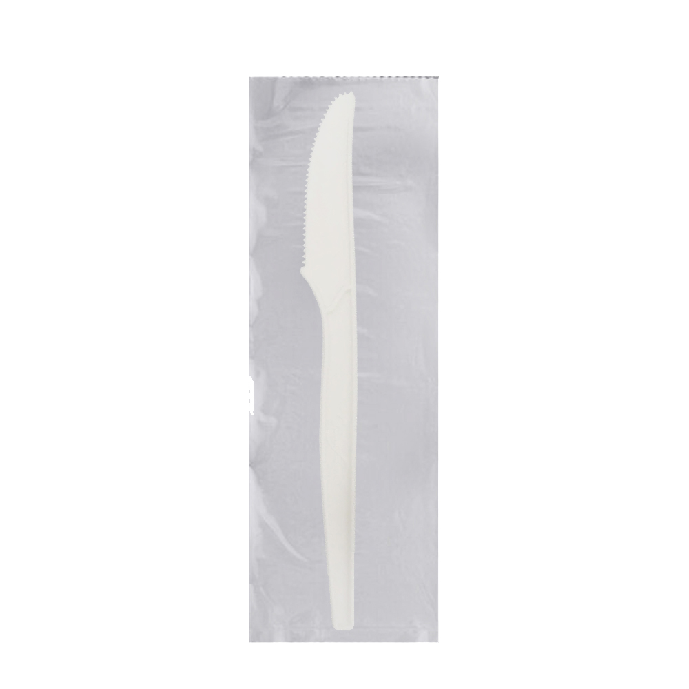 KNIFE-WRPW-M White Individually Wrapped Medium Compostable Knife 25/30 cs - KNIFE-WRPW-M WH KNF MD INDVWRP