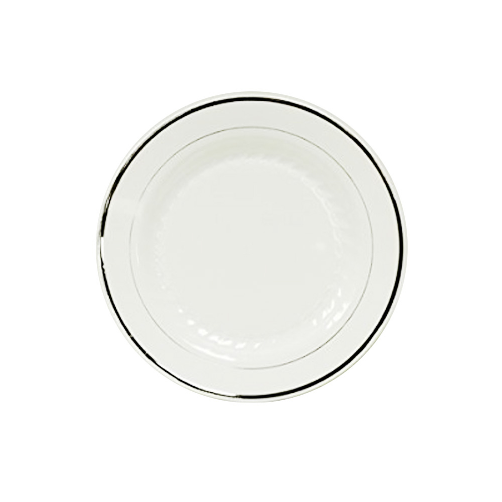 R20060SVR Regal White 6" Plastic Plate w/Silver Trim 10/12 cs - R20060SVR 6" WHT REG SLTR PLT