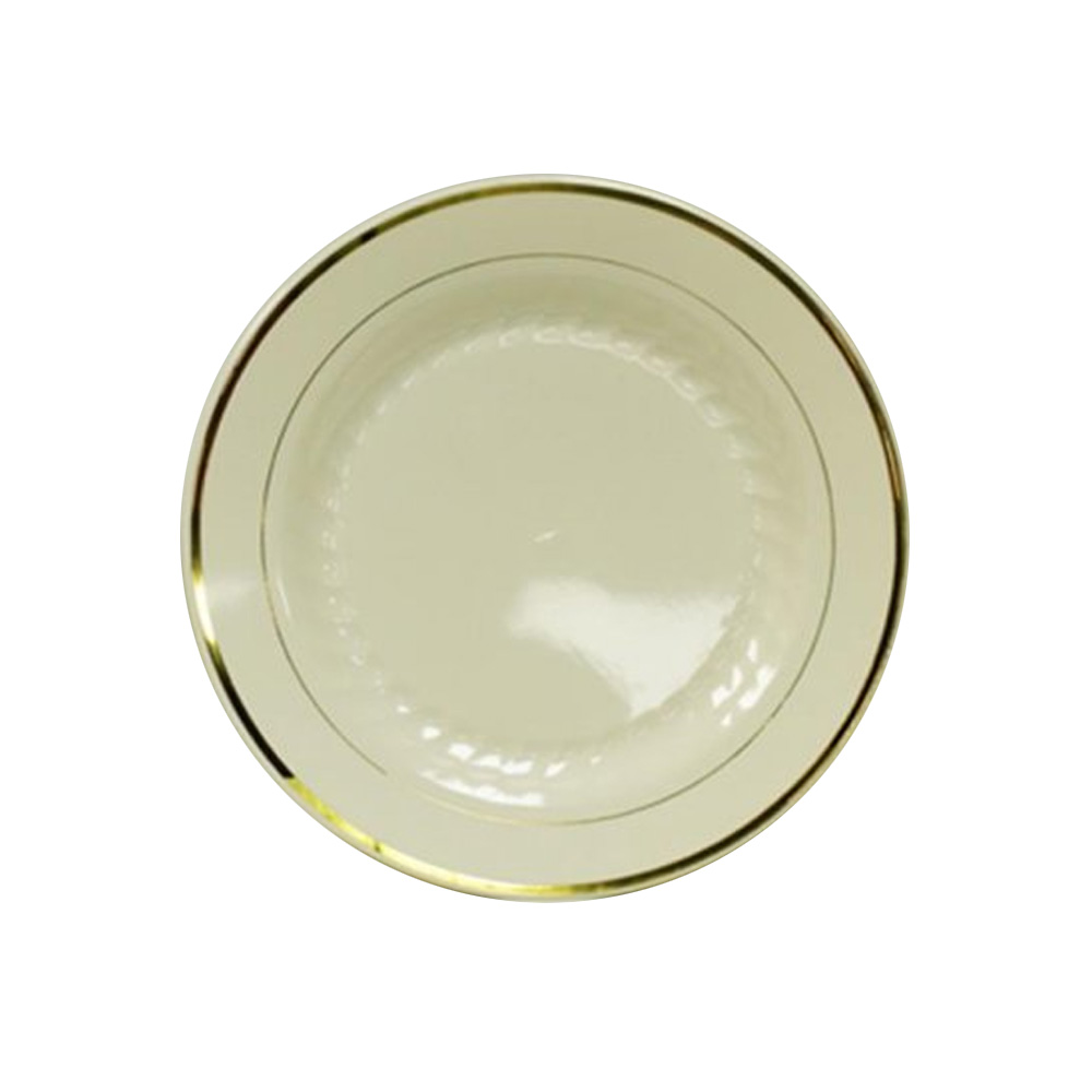 R40090GLD Regal Ivory 9" Plastic Plate w/Gold Trim 10/12 cs - R40090GLD 9"IVY REG  GDTR PLAT