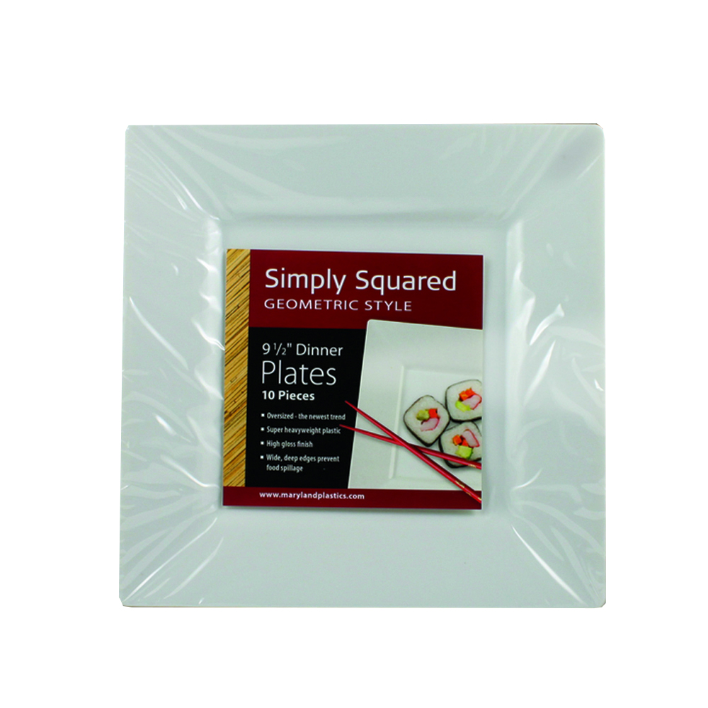 SQ19500 Simply Squared White 9.5" Plastic Plate 12/10 cs - SQ19500 9.5"WHT SIMSQ PLATE