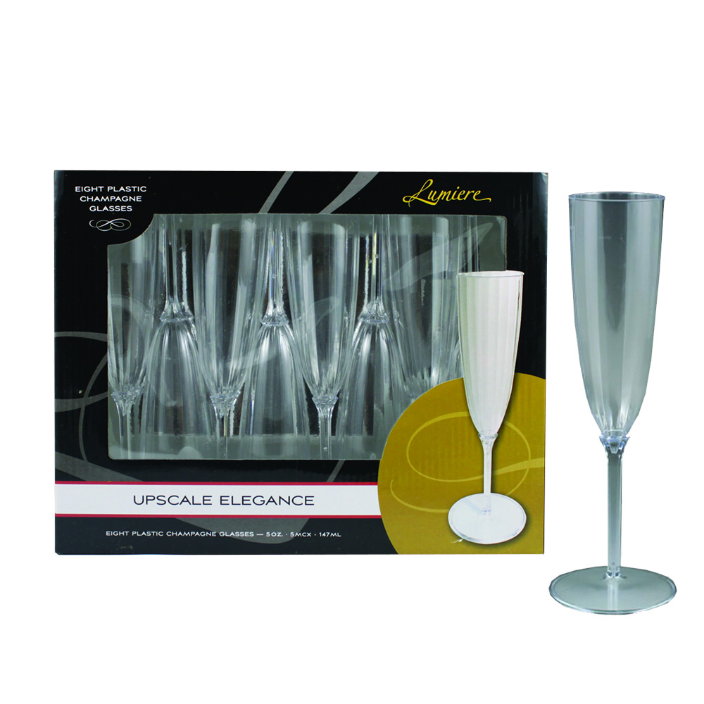 LU00105 Lumiere 5 oz. Clear Plastic Champagne Flute 10/8 cs