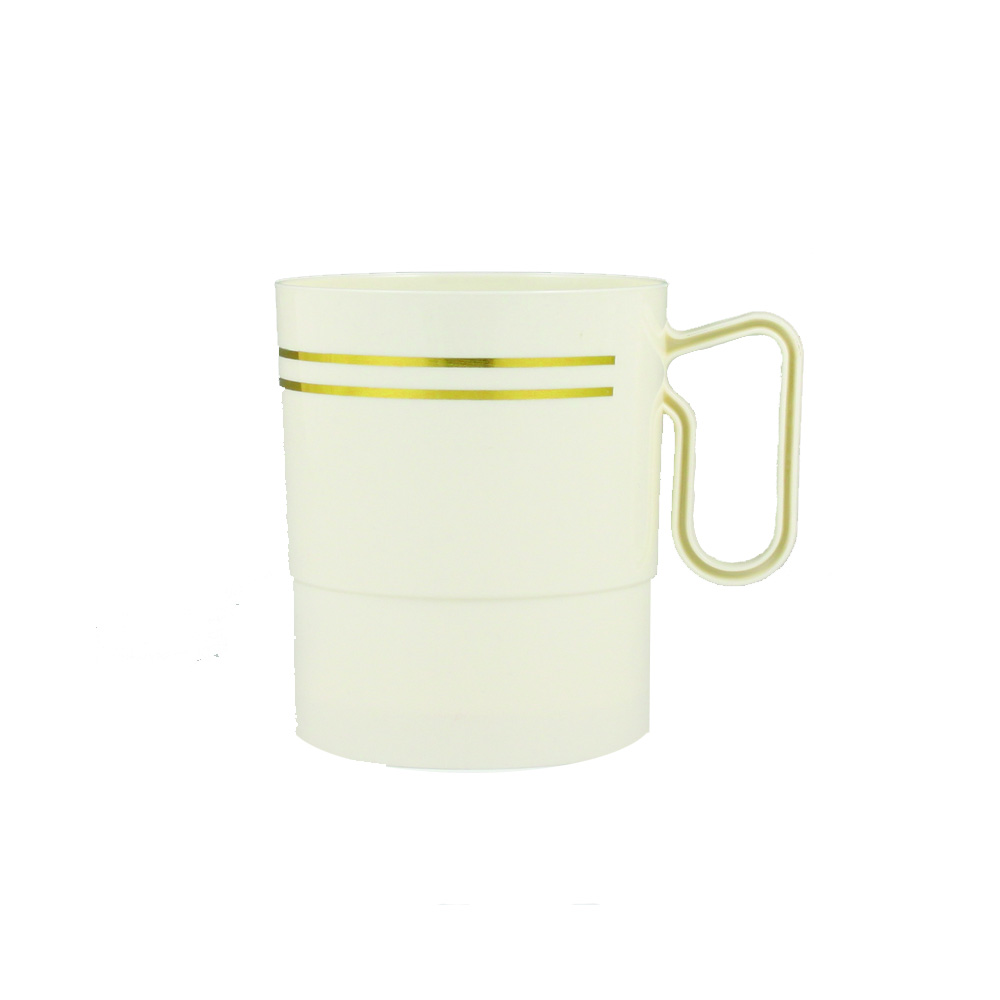 R40008GLD Regal Coffee Mug 8 oz. Ivory w/Gold Trim Plastic 10/12 cs