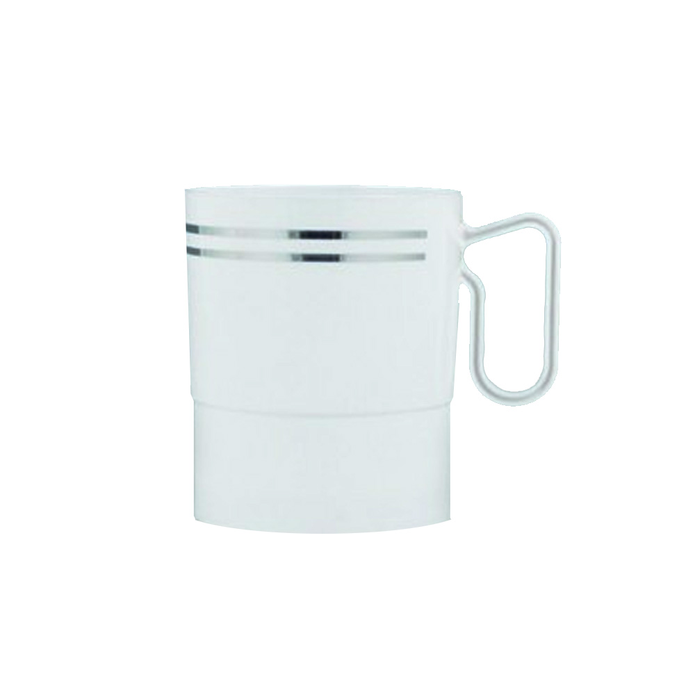 R20008SVR Regal Coffee Mug 8 oz. White w/Silver Trim Plastic 10/12 cs - R20008SVR 8z WHT REG SLTR MUG